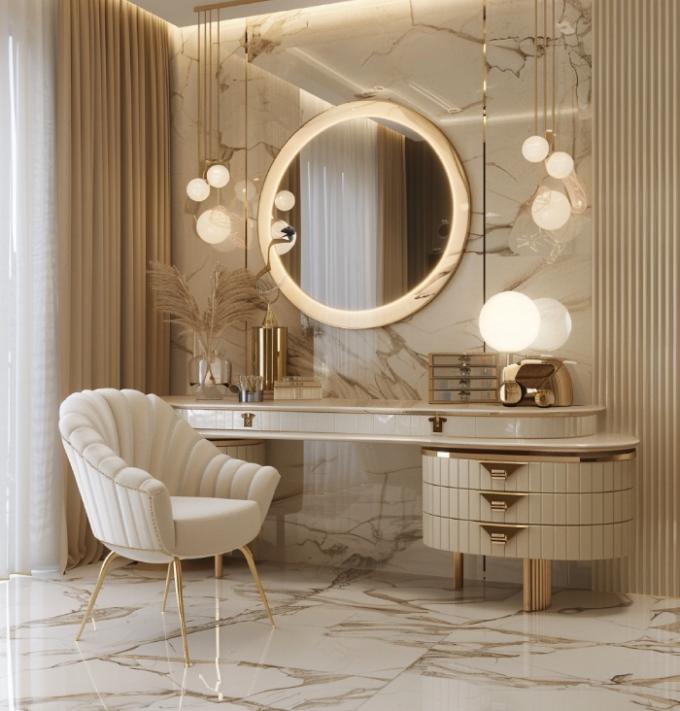 Functioneel Moderne Nordic Houten Multifunctionele Dames Vanity Tafel In Slaapkamer Met Led Light Make-up Spiegelopslag 3