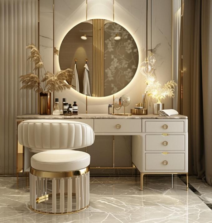 Functioneel Moderne Nordic Houten Multifunctionele Dames Vanity Tafel In Slaapkamer Met Led Light Make-up Spiegelopslag 2