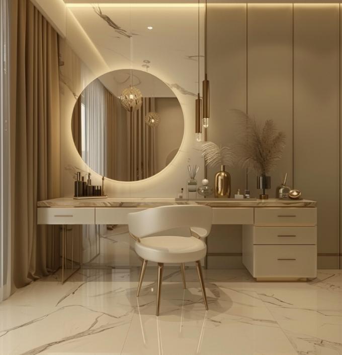 Functioneel Moderne Nordic Houten Multifunctionele Dames Vanity Tafel In Slaapkamer Met Led Light Make-up Spiegelopslag 4