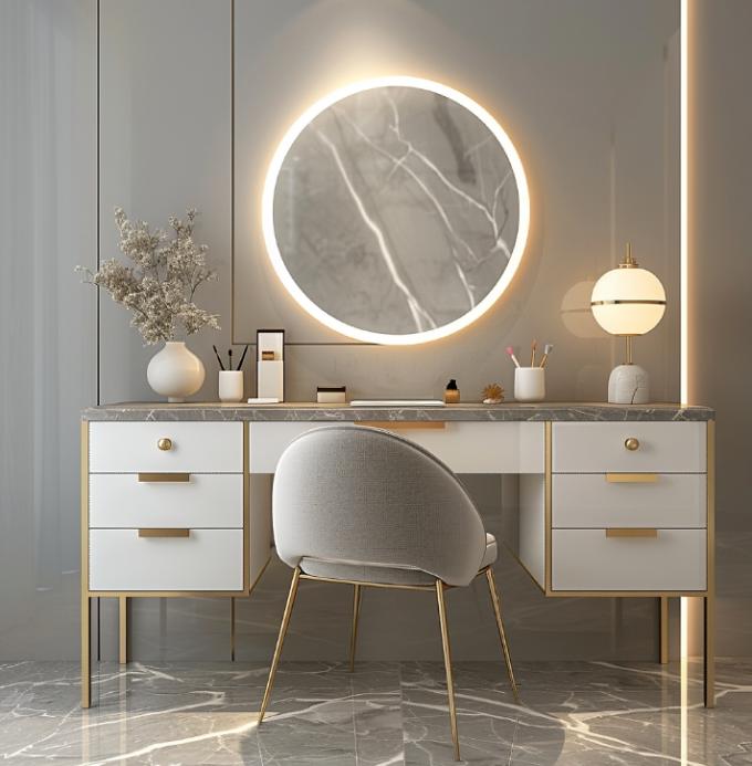Functioneel Moderne Nordic Houten Multifunctionele Dames Vanity Tafel In Slaapkamer Met Led Light Make-up Spiegelopslag 5