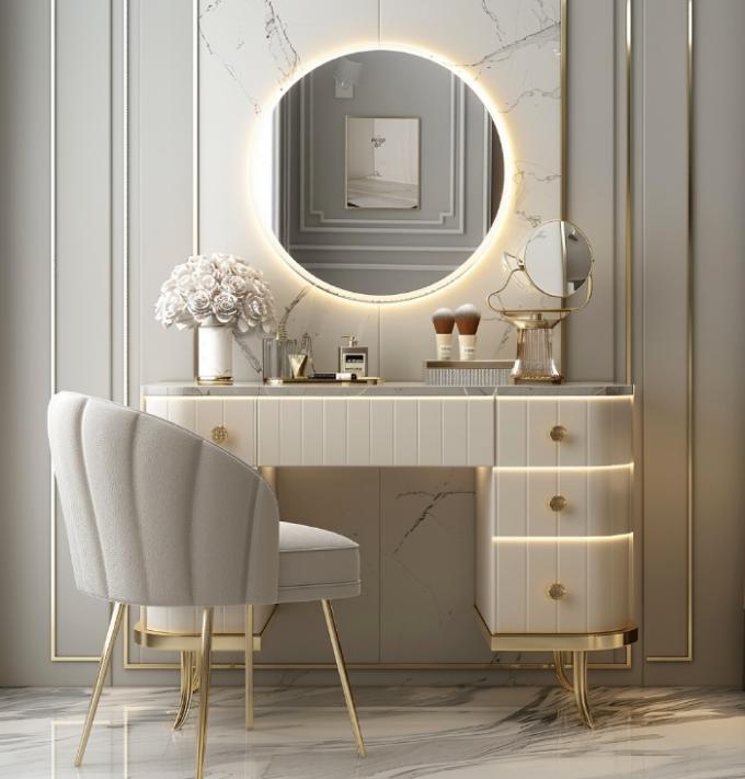 Functioneel Moderne Nordic Houten Multifunctionele Dames Vanity Tafel In Slaapkamer Met Led Light Make-up Spiegelopslag 6