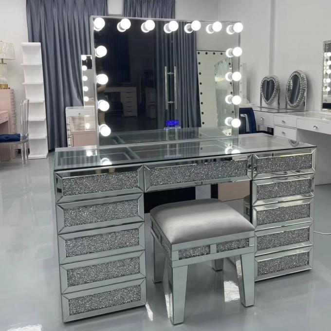 Houten spiegeldiamant massief houten frame opslag modern luxe king-size slaapkamer set voor thuis villa slaapkamer woonkamer 3