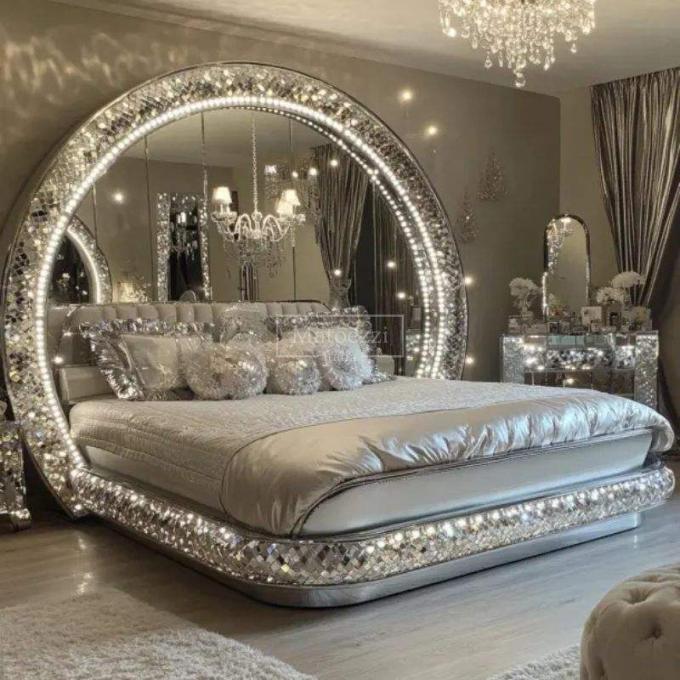 Houten spiegeldiamant massief houten frame opslag modern luxe king-size slaapkamer set voor thuis villa slaapkamer woonkamer 2