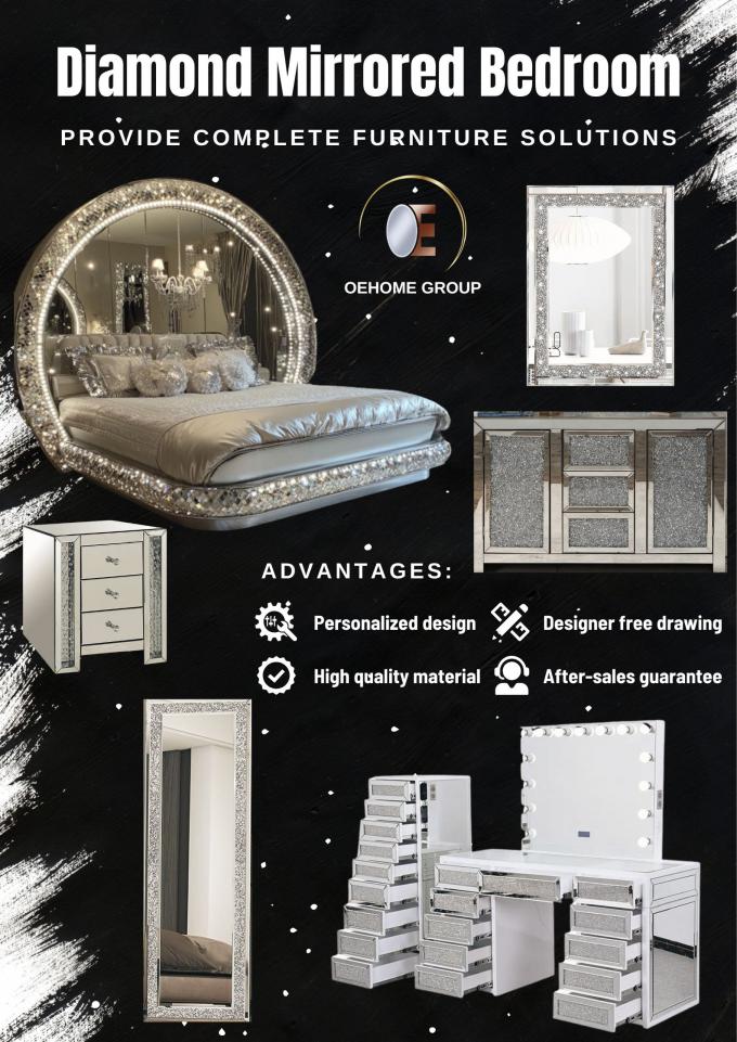 Houten spiegeldiamant massief houten frame opslag modern luxe king-size slaapkamer set voor thuis villa slaapkamer woonkamer 1