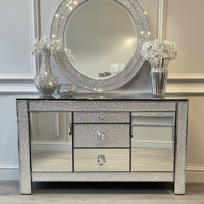 Houten spiegeldiamant massief houten frame opslag modern luxe king-size slaapkamer set voor thuis villa slaapkamer woonkamer 5