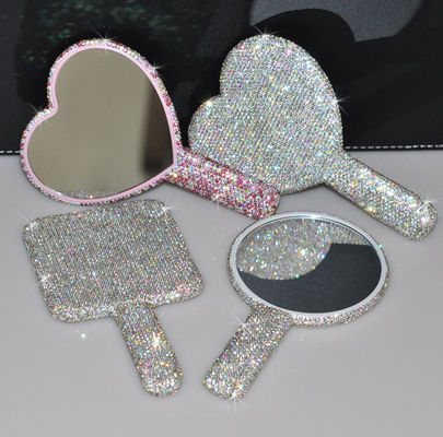 Rhinestone Heart Travel Draagbare Vanity Mirror Make-up Verlichting voor Make-up