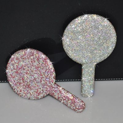 Lichte roze cirkel rhinestone spiegel voor touch-ups en make-up