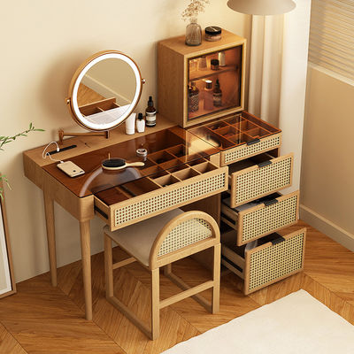 Massivhouten hoek make-up vanity set dressing table draaibare spiegel