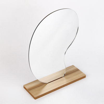Curvy Draagbare Verlicht Make-up Spiegel Houten Stand Voor Ijdelheid