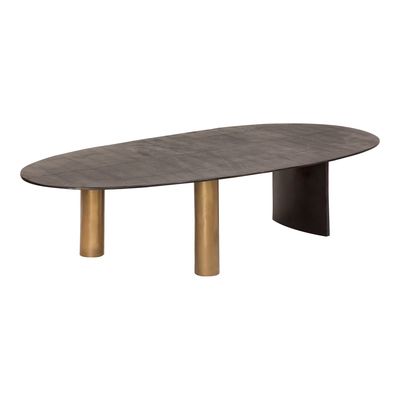 Moderne metalen glazen ovale koffietafel bruin met roestvrijstalen benen