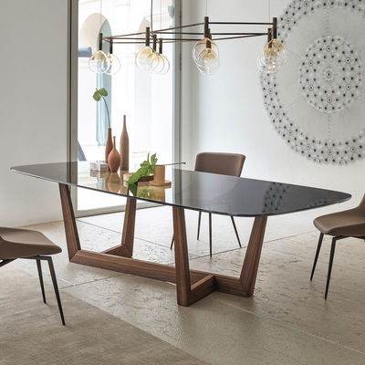 8-10 zitplaatsen Langwerpig Marmeren Steen Eettafel Set Glas Houten Top
