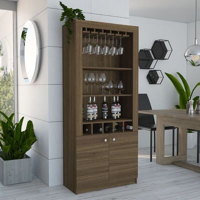 Industriële barhoek wijnrekkas met houten planken