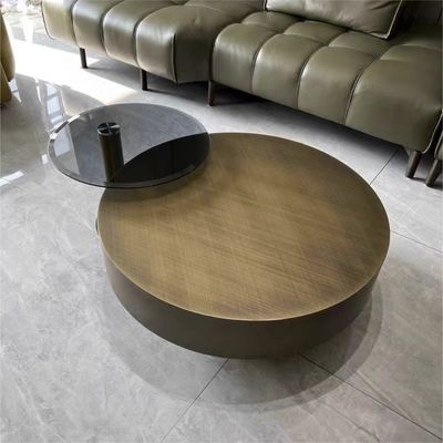Gehard glas goud metaal ronde koffietafel hedendaagse trommelvorm
