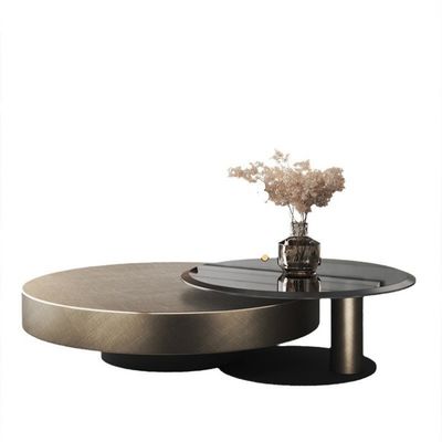 80X32 roestvrij staal cirkel rond glas bovenkant koffie tafel Zwart goud basis
