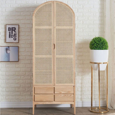 Houten kast Modern Rattan Kleding Berging Kas 2 deur Massivhout 75*58*201cm