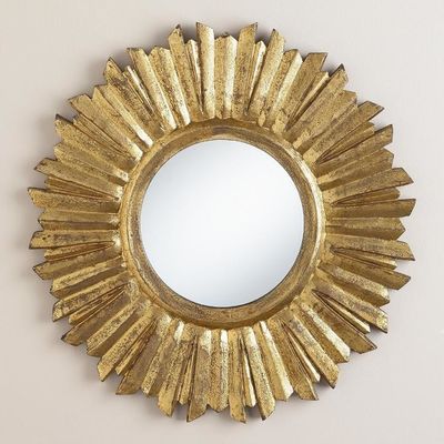 Metalen frame zonnebloem Ronde wandspiegel 24 x 36 Antiek goud Voor kleedkamer