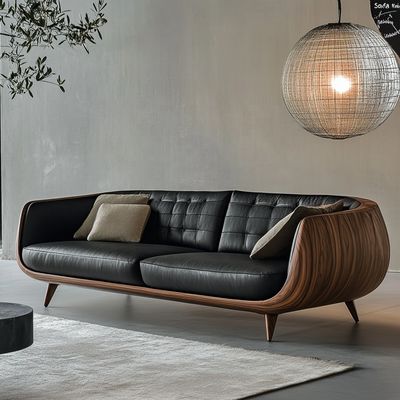 Elegante houten afdelingsbank einde Italiaanse ontwerper moderne woonkamer villa met luxe echt leer en meubels