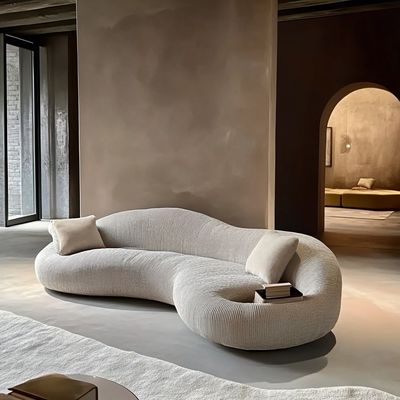 Moderne minimalistische luxe houten bankstel, halve cirkel, designer, ronde, gebogen bank voor eetkamer, woonkamer, werkplaats
