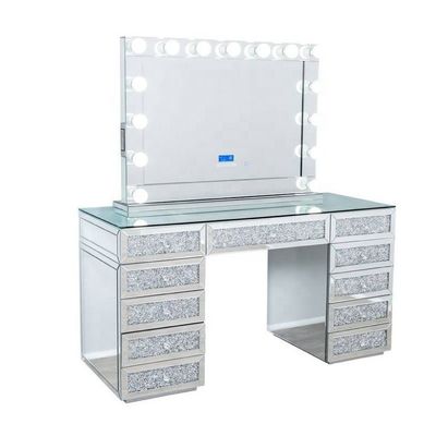 Modern Design Eiken Make-up Tafel met Verlichte Spiegelkaptafel en Opbergruimte