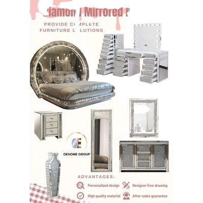 Houten spiegeldiamant massief houten frame opslag modern luxe king-size slaapkamer set voor thuis villa slaapkamer woonkamer