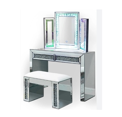 Sprankelende kaptafel met verpletterde diamant, met 2 lades en een sieradencompartiment voor de slaapkamer van meisjes
