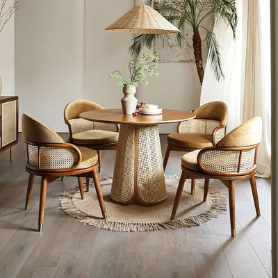 Wicker Rattan Eettafel en Stoelen Set Moderne Massief Hout