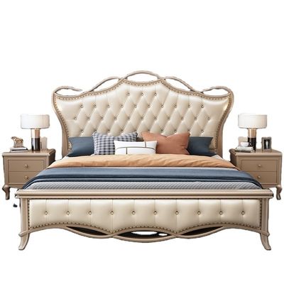 Custom houten dubbelbed frame queen size met hoofdbord en lade