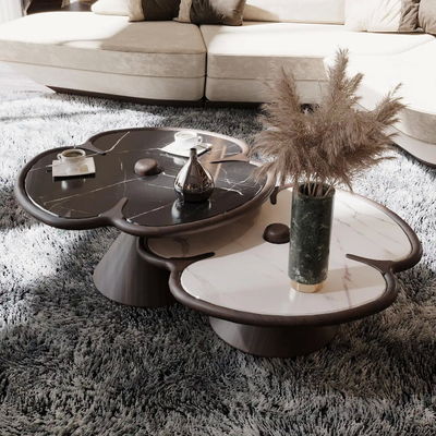 Houten ronde marmeren midden tafel voor woonkamer klaver ontwerp