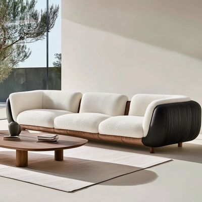 Moderne Sofaset 3-zits Zachte Baai Woonkamer Zithoek Bank Boucle Stof Wit Meubilair Vulling Materiaal SCHUIM