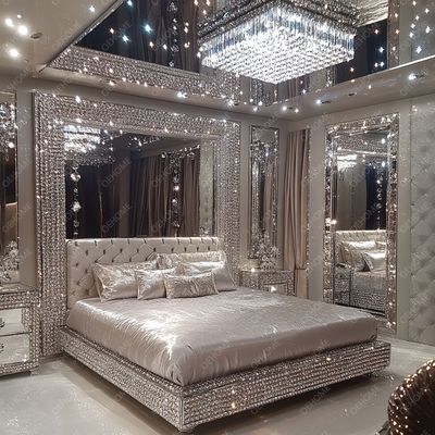 Nieuwste Slaapkamer Meubelontwerpen Luxe Diamant Kristal King/Queen Size Spiegel Gestoffeerd Bed Voor Hotels En Villa's