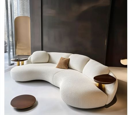 Moderne hoge dichtheid spons wit leer hoekbank met metaal en hout frame luxe fluweel half cirkel maanvormige bank