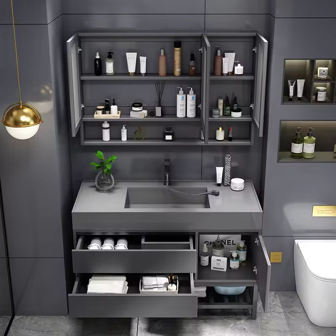 Kleedkamer Drijvende badkamer Vanity Toilet Wasbak Eenheid Wand gemonteerd 0