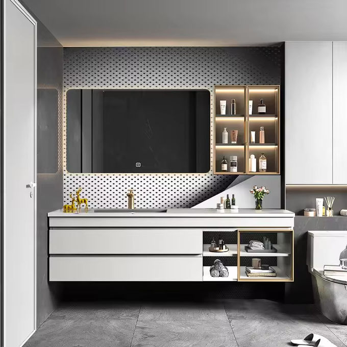 Kleedkamer Drijvende badkamer Vanity Toilet Wasbak Eenheid Wand gemonteerd 1